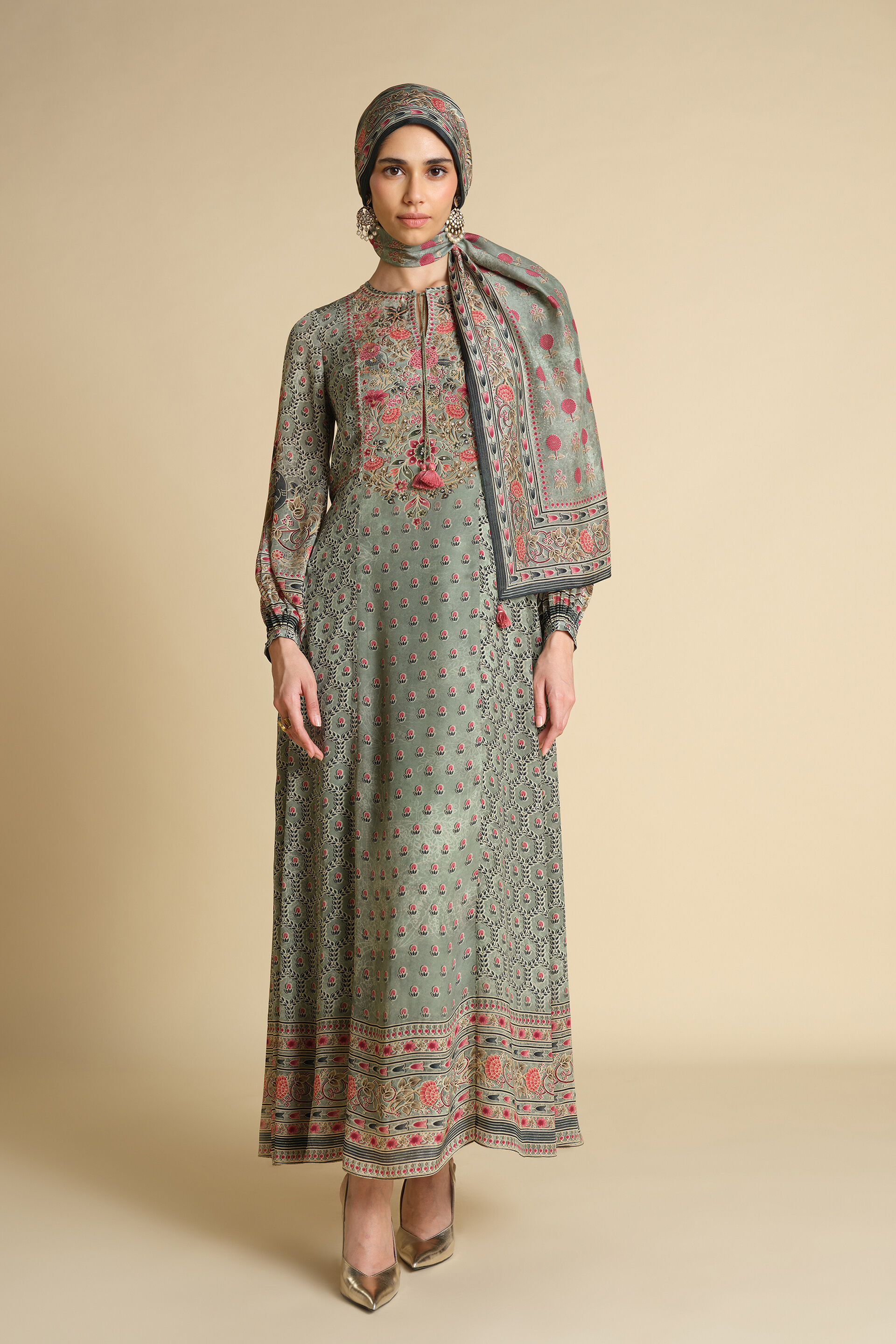 Demoiselle Printed Silk Stole - Sage